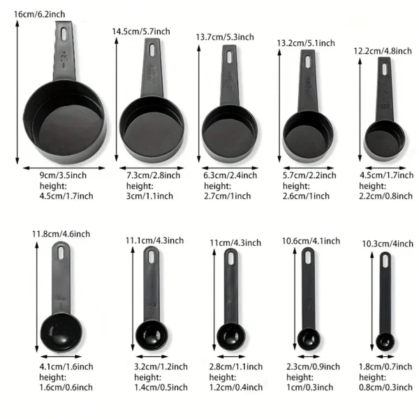 0b1f94ae3ca891e493d516316f96ab2c 10pcs/set, baking black plastic measuring cup