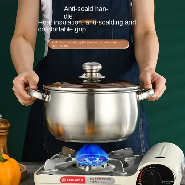 Large Capacity Stainless Steel Double Handle Soup Pot with Lid