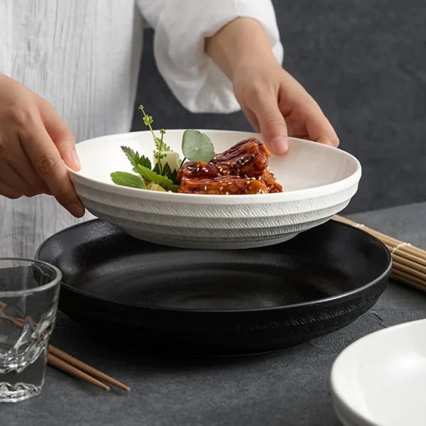 Ceramic Deep Plate with Jumping Knife Pattern