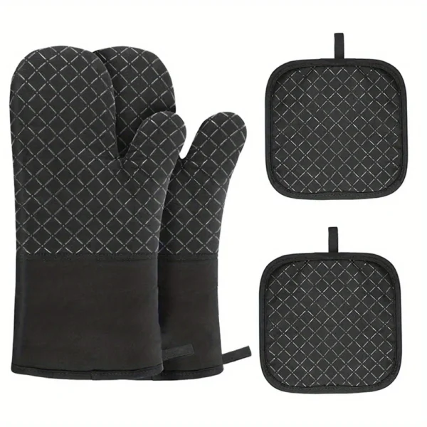 4pcs Silicone Oven Mitts & Pot Holder